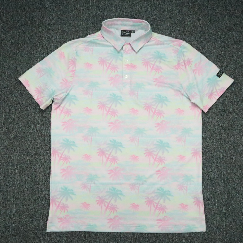 Sunday Swagger Shirt Mens Medium Pink Blue Palm Tree Performance Polo Colorful